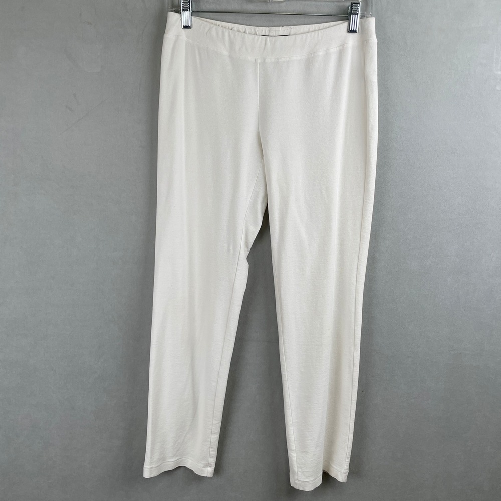 Eileen Fisher XS Viscose Blend Textured Slim Ankle Pants Off-White Chic USA Made